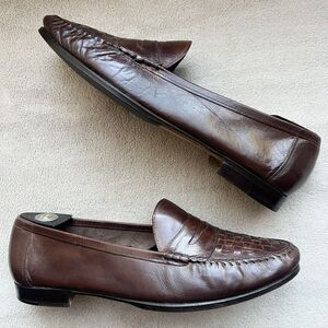 Allen Edmonds Barbados Brown Woven Leather Penny Loafers Men 9.5 Designer Casual